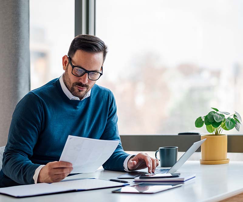 Man reading mision & vision
